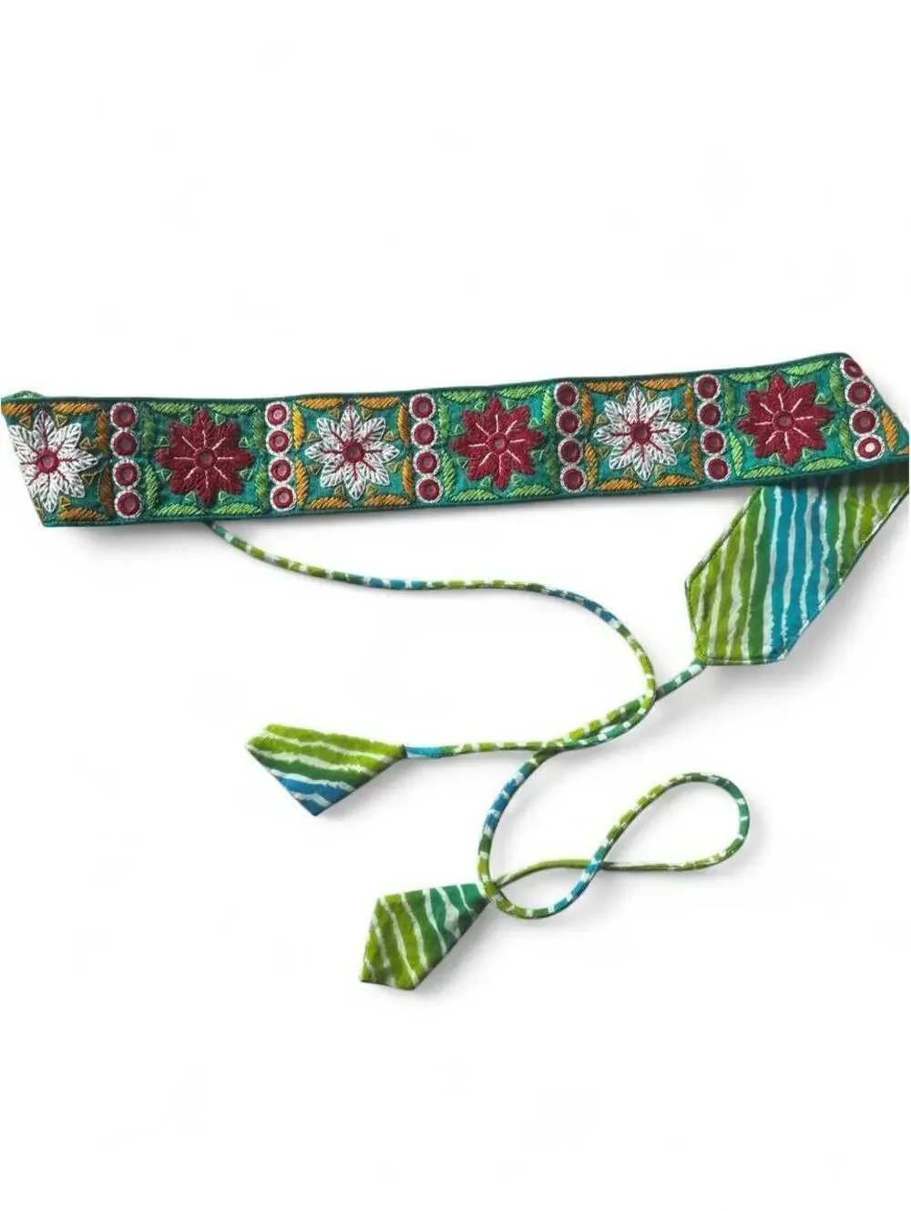 Vintage Y2K Primp Embroidered Mirror Tie Waist Belt Boho Sash